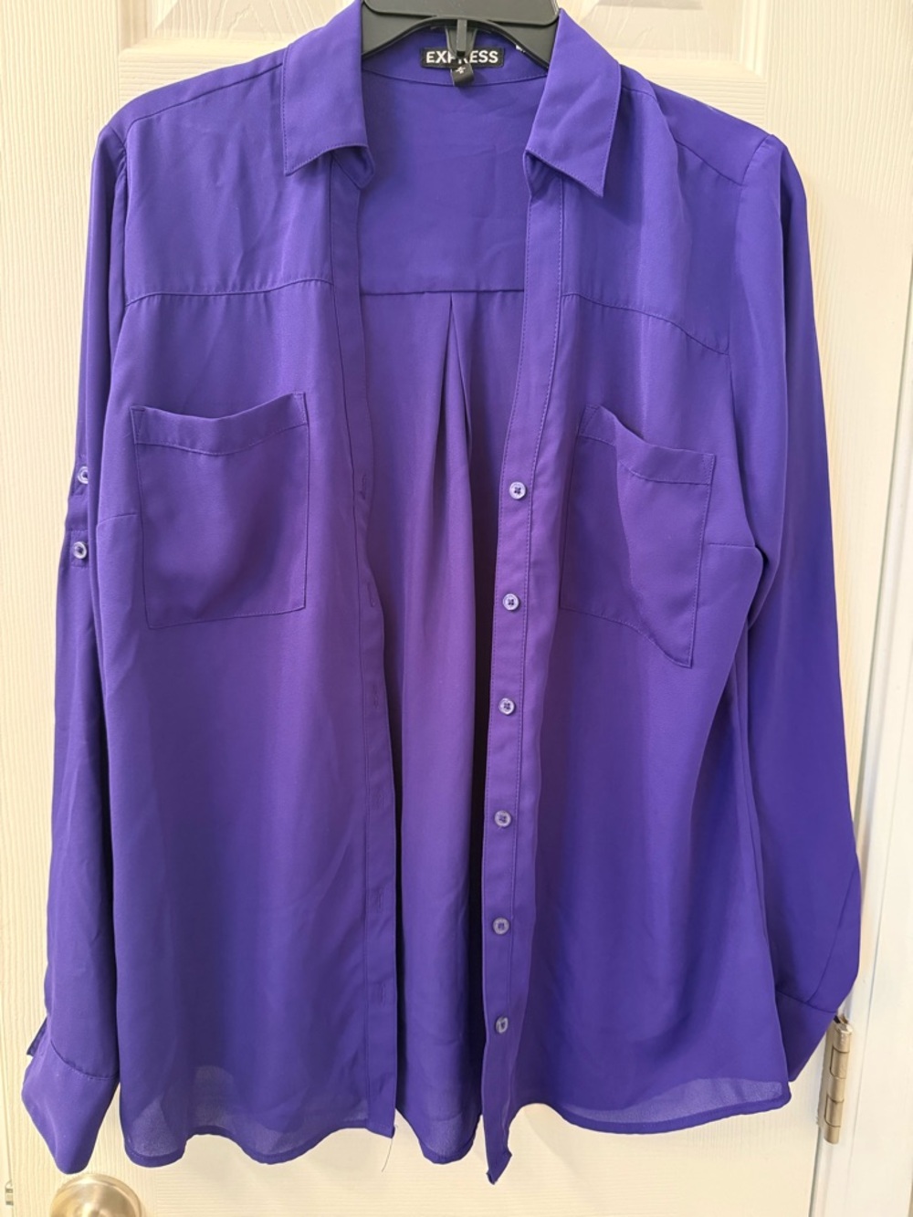 Express Violet Collared Button-Down Blouse